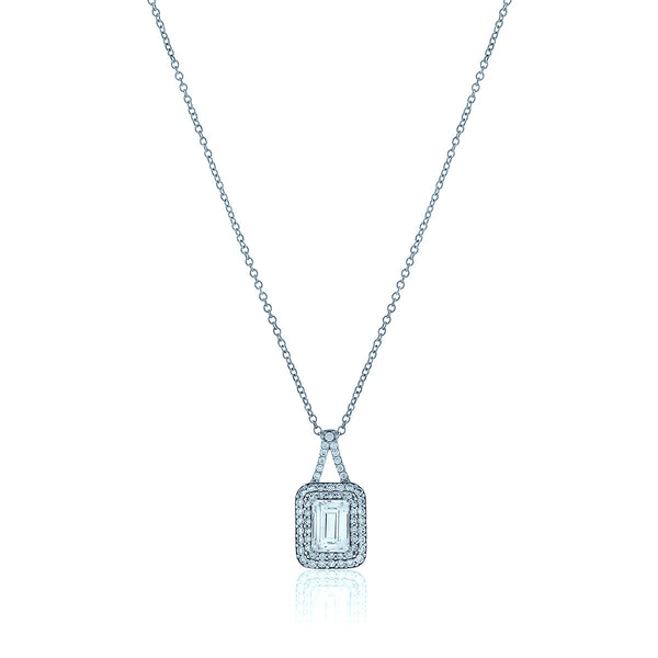 Rectangle Chandi Diamond Pendant Necklace w/Double Halo by Bobby Schandra