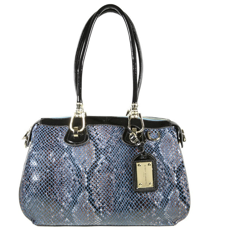 Designer Leather Blue White Large Tote Handbag - Schandra