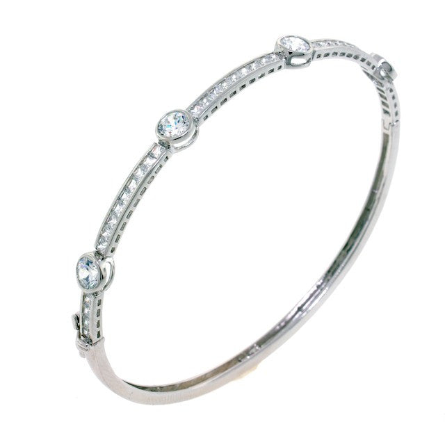 Silver Pave Swarovski Crystal Bangle Bracelet - Bobby Schandra