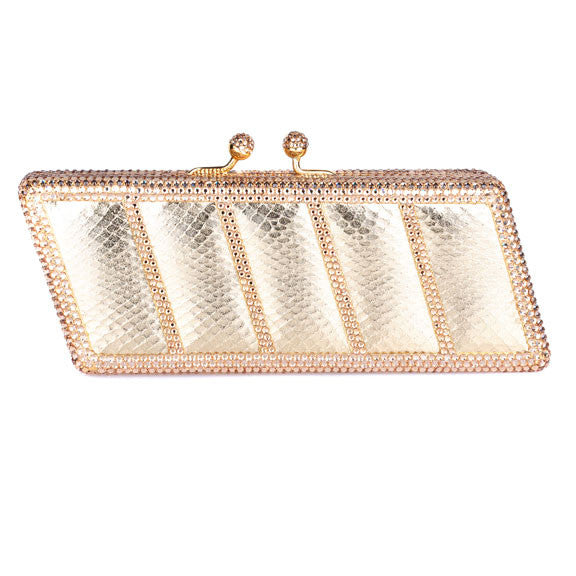 Gold Rectangle Swarovski Crystal Evening Clutch by Bobby Schandra